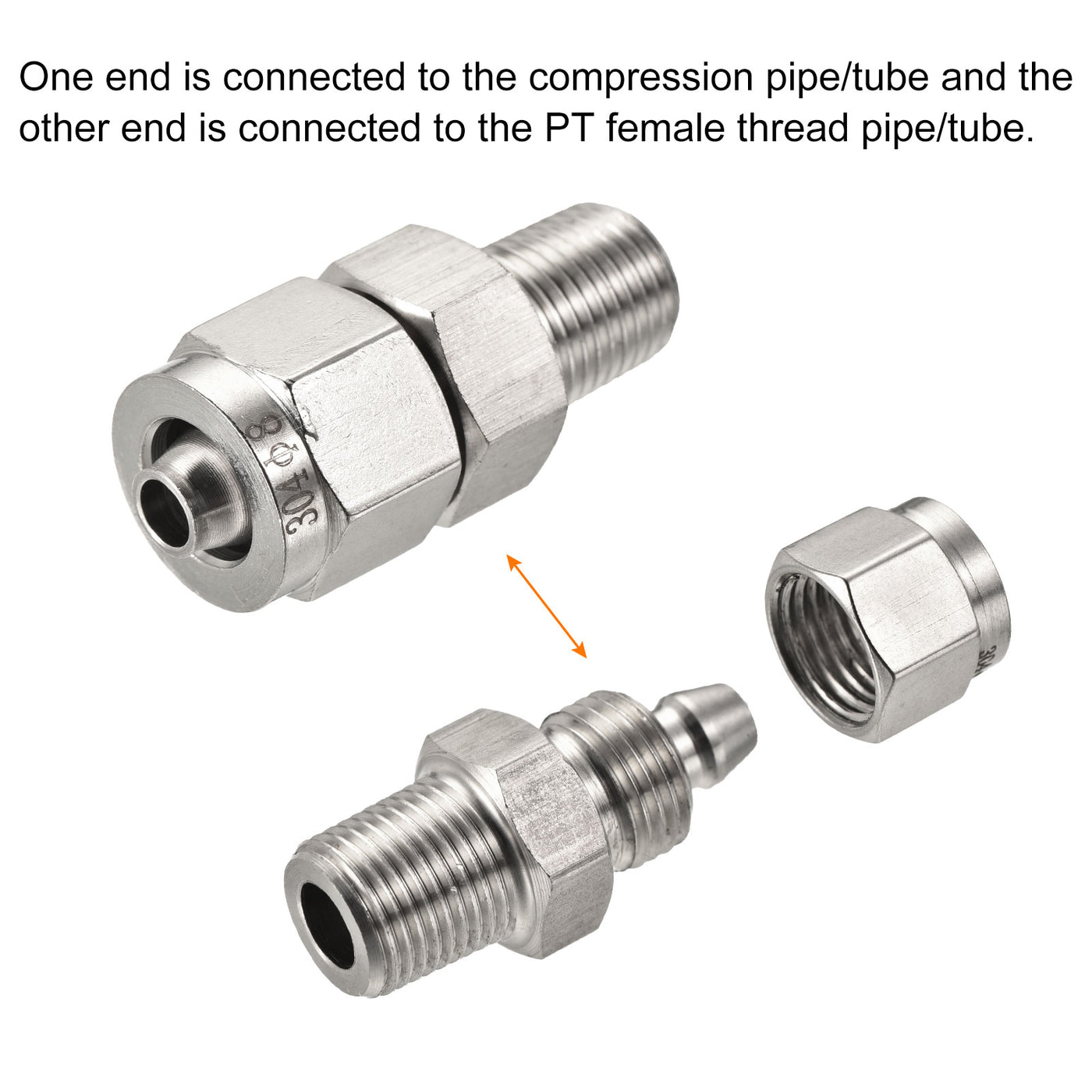 Harfington Compression Tube Fitting Stainless Steel Thread Straight Coupling Adapter