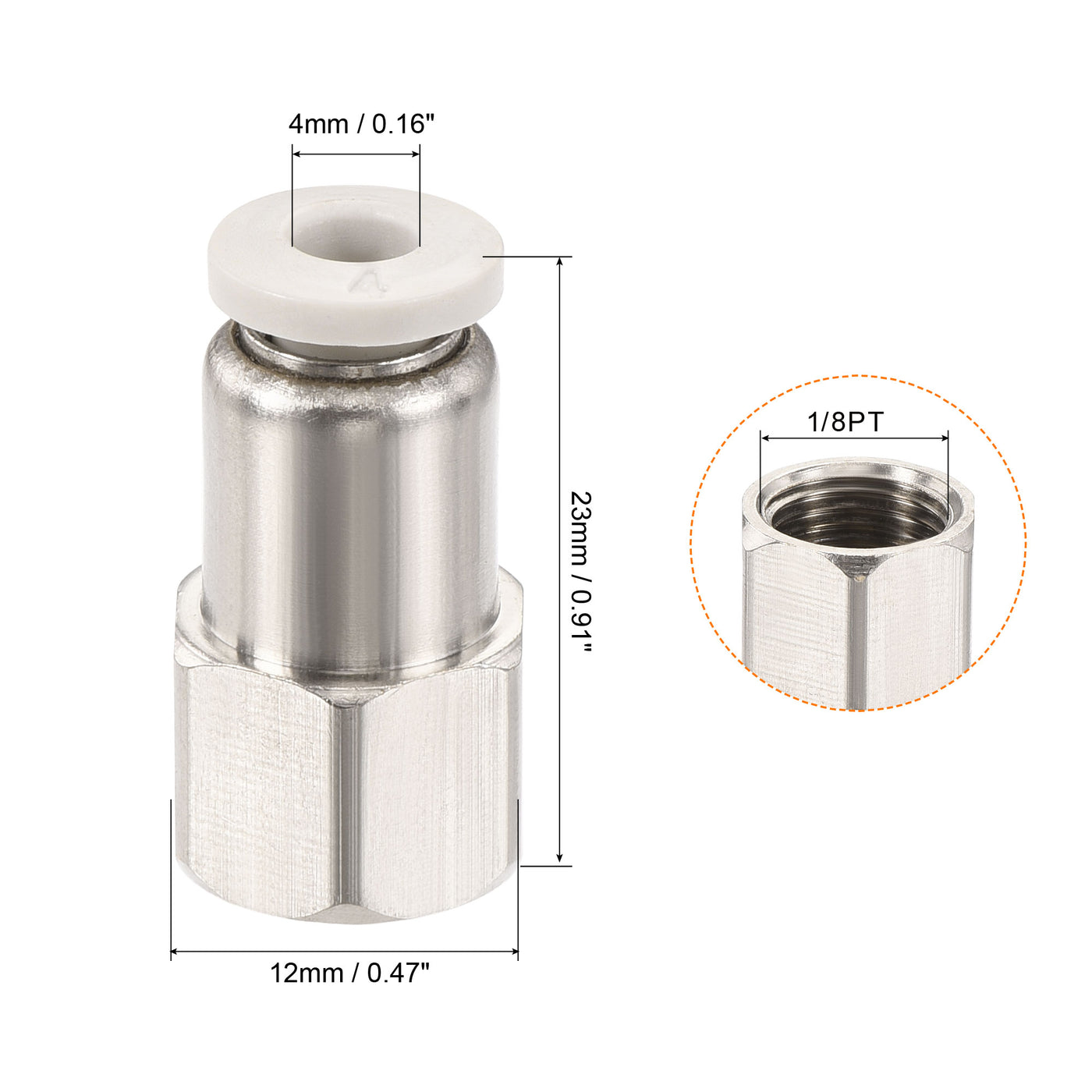 Harfington Push to Connect Fittings 1/8PT Female Thread Fit 4mm Tube OD Nickel-plated Copper Straight Union Fitting, Pack of 4