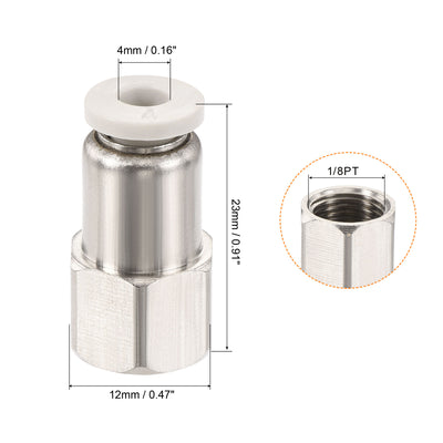 Harfington Push to Connect Fittings 1/8PT Female Thread Fit 4mm Tube OD Nickel-plated Copper Straight Union Fitting, Pack of 4