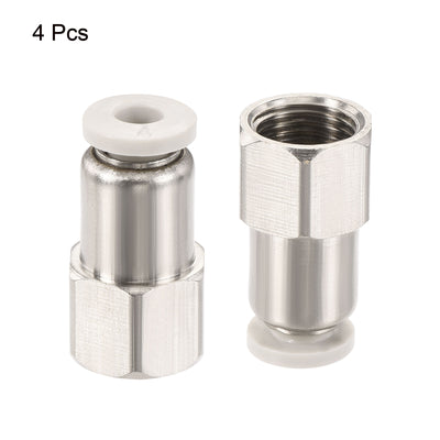 Harfington Push to Connect Fittings 1/8PT Female Thread Fit 4mm Tube OD Nickel-plated Copper Straight Union Fitting, Pack of 4