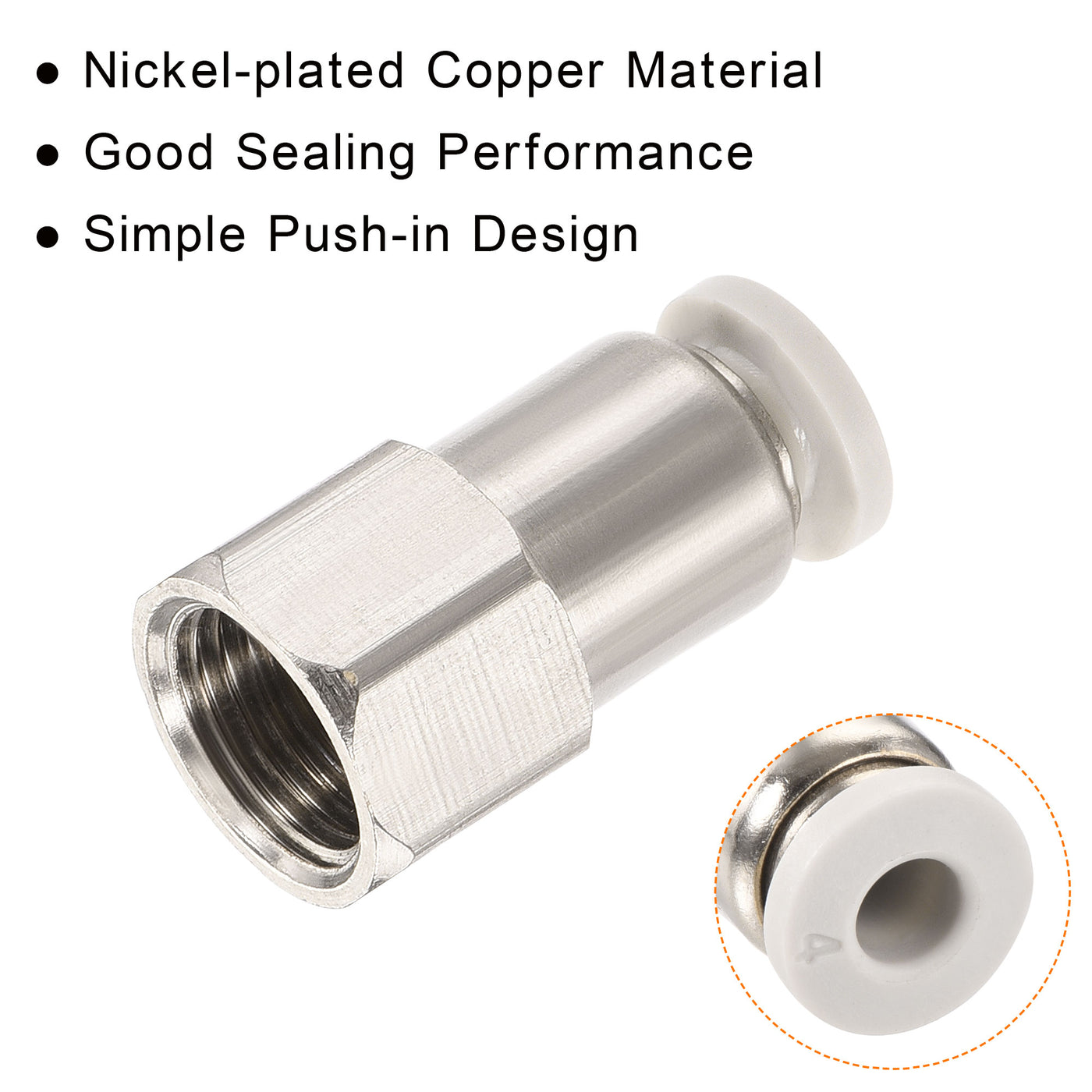 Harfington Push to Connect Fittings 1/8PT Female Thread Fit 4mm Tube OD Nickel-plated Copper Straight Union Fitting, Pack of 4