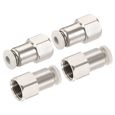 Harfington Push to Connect Fittings 1/8PT Female Thread Fit 4mm Tube OD Nickel-plated Copper Straight Union Fitting, Pack of 4