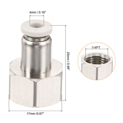 Harfington Push to Connect Fittings 1/4PT Female Thread Fit 4mm Tube OD Nickel-plated Copper Straight Union Fitting, Pack of 4