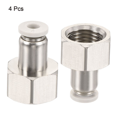 Harfington Push to Connect Fittings 1/4PT Female Thread Fit 4mm Tube OD Nickel-plated Copper Straight Union Fitting, Pack of 4