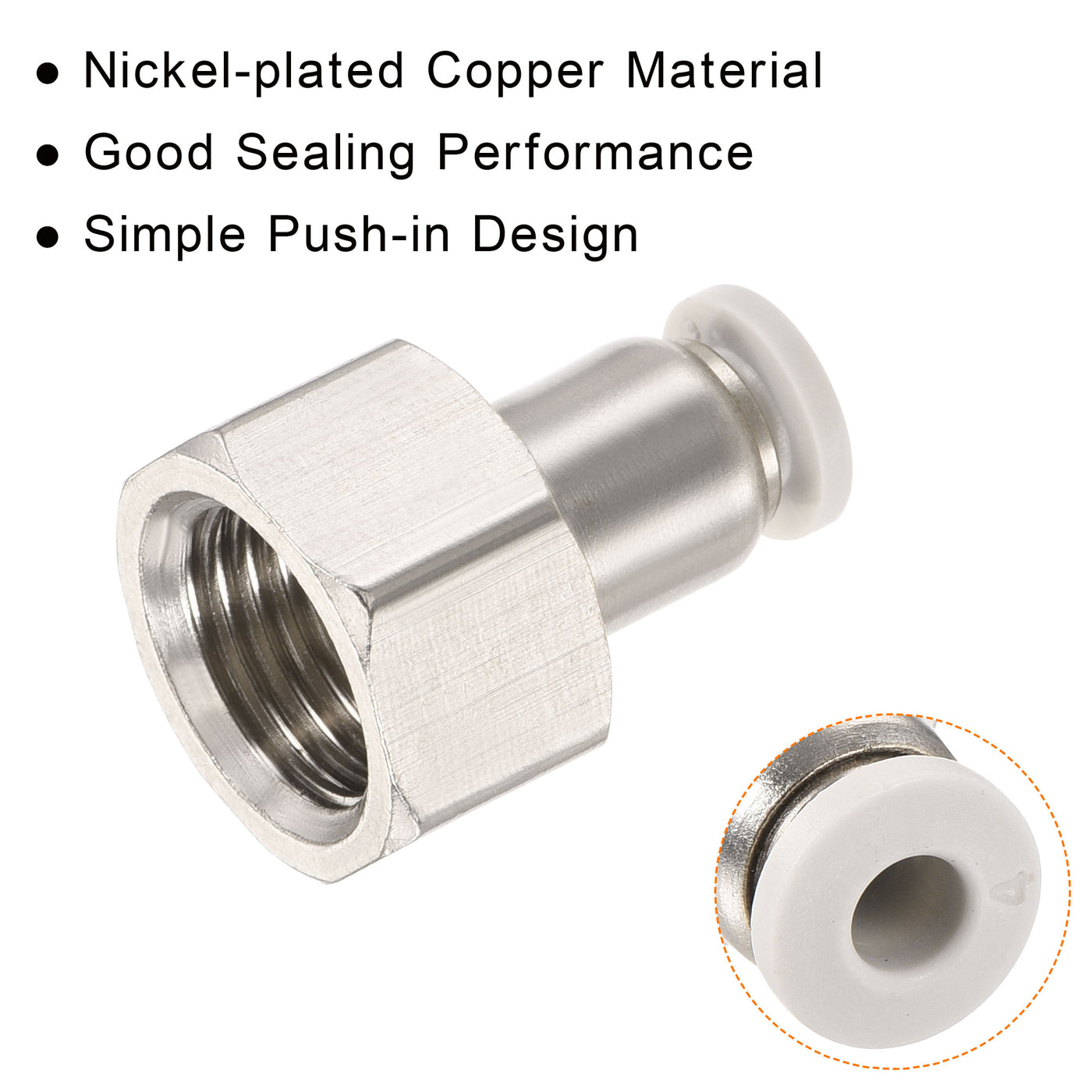 Harfington Push to Connect Fittings 1/4PT Female Thread Fit 4mm Tube OD Nickel-plated Copper Straight Union Fitting, Pack of 4