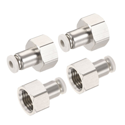 Harfington Push to Connect Fittings 1/4PT Female Thread Fit 4mm Tube OD Nickel-plated Copper Straight Union Fitting, Pack of 4