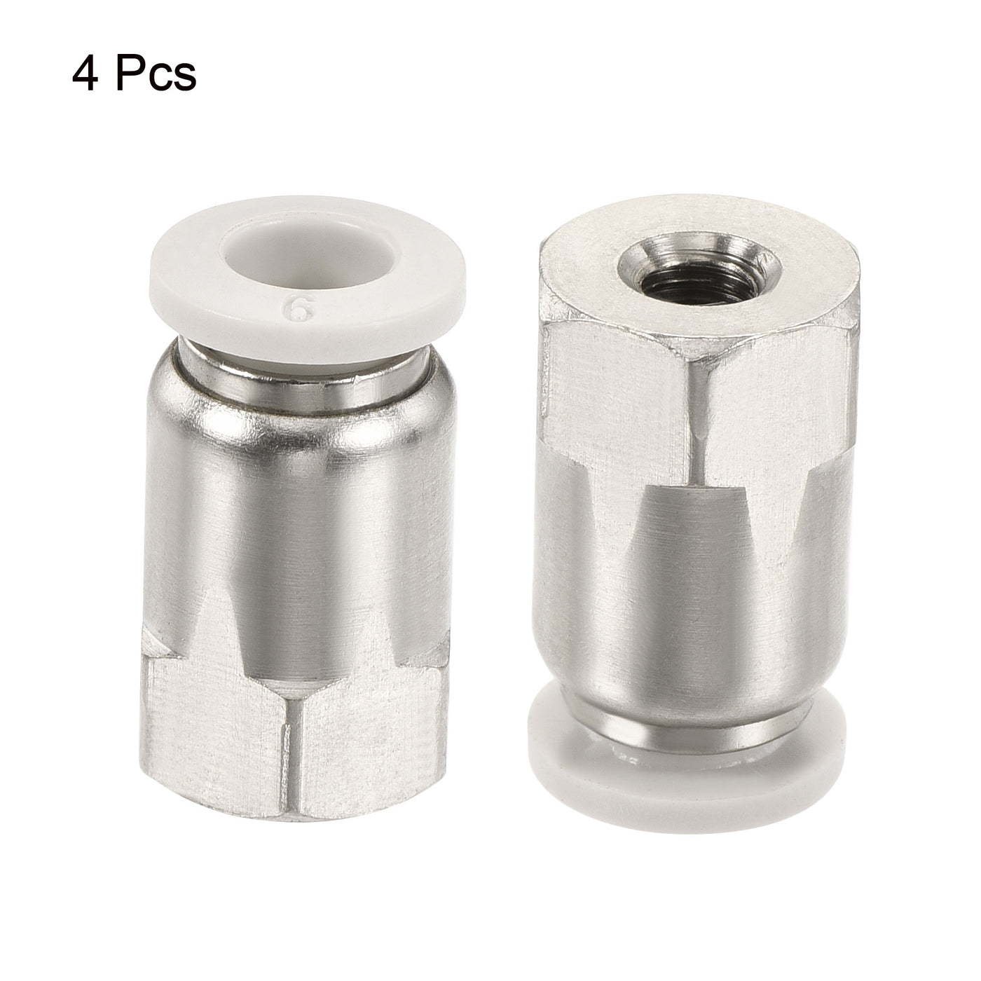 Harfington Push to Connect Fittings M5 Female Thread Fit 6mm Tube OD Nickel-plated Copper Straight Union Fitting, Pack of 4