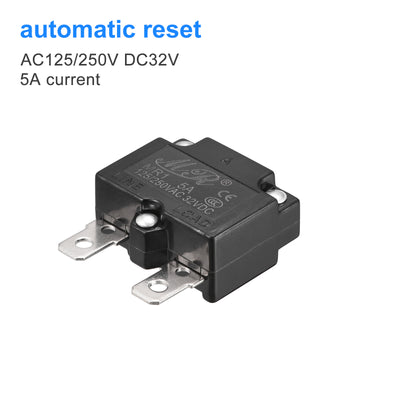 Harfington Circuit Overload Protector 5A AC125/250V DC32V Automatic Reset Thermal Circuit Breaker