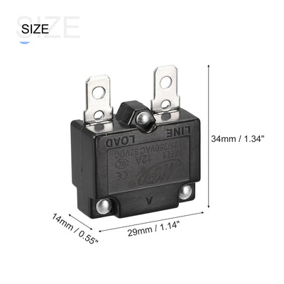 Harfington Circuit Overload Protector 12A AC125/250V DC32V Automatic Reset Thermal Circuit Breaker