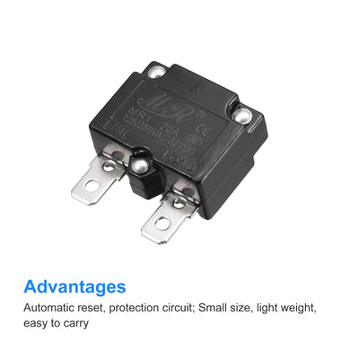 Harfington Circuit Overload Protector 20A AC125/250V DC32V Automatic Reset Thermal Circuit Breaker 2pcs