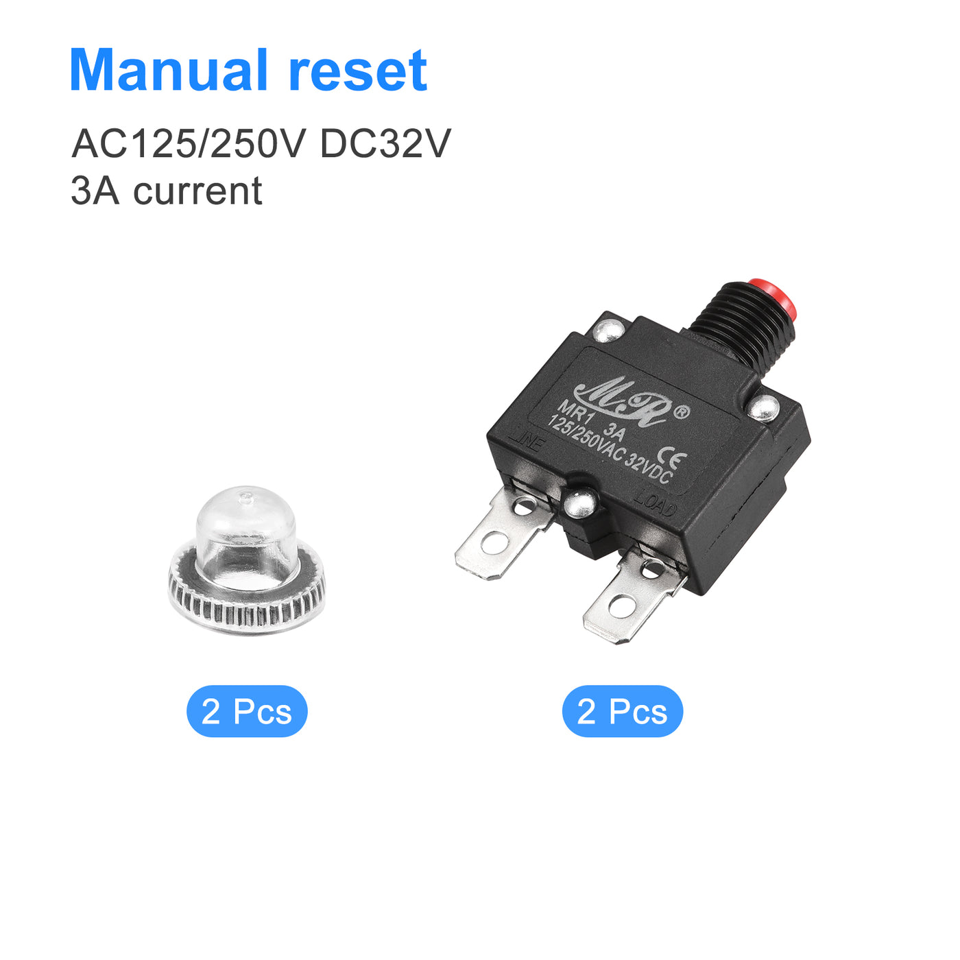 Harfington Circuit Overload Protector 3A Push Button with Waterproof Caps 2pcs