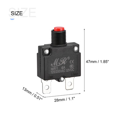 Harfington Circuit Overload Protector 4A AC125/250V DC32V Push Button Thermal Circuit Breaker for Air Compressor with Waterproof Caps 5pcs