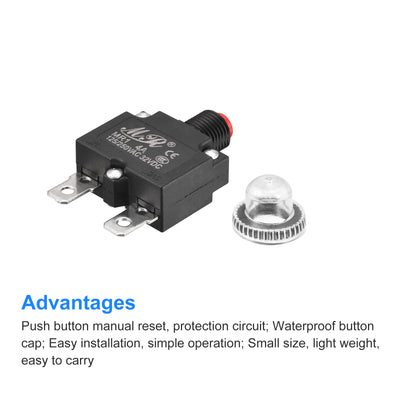 Harfington Circuit Overload Protector 4A AC125/250V DC32V Push Button Thermal Circuit Breaker for Air Compressor with Waterproof Caps 5pcs