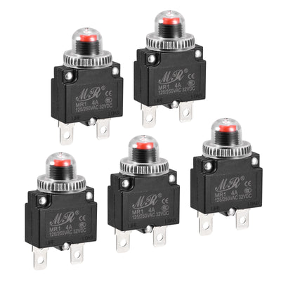 Harfington Circuit Overload Protector 4A AC125/250V DC32V Push Button Thermal Circuit Breaker for Air Compressor with Waterproof Caps 5pcs