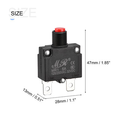 Harfington Circuit Overload Protector 6A AC125/250V DC32V Push Button Thermal Circuit Breaker for Air Compressor with Waterproof Caps 3pcs