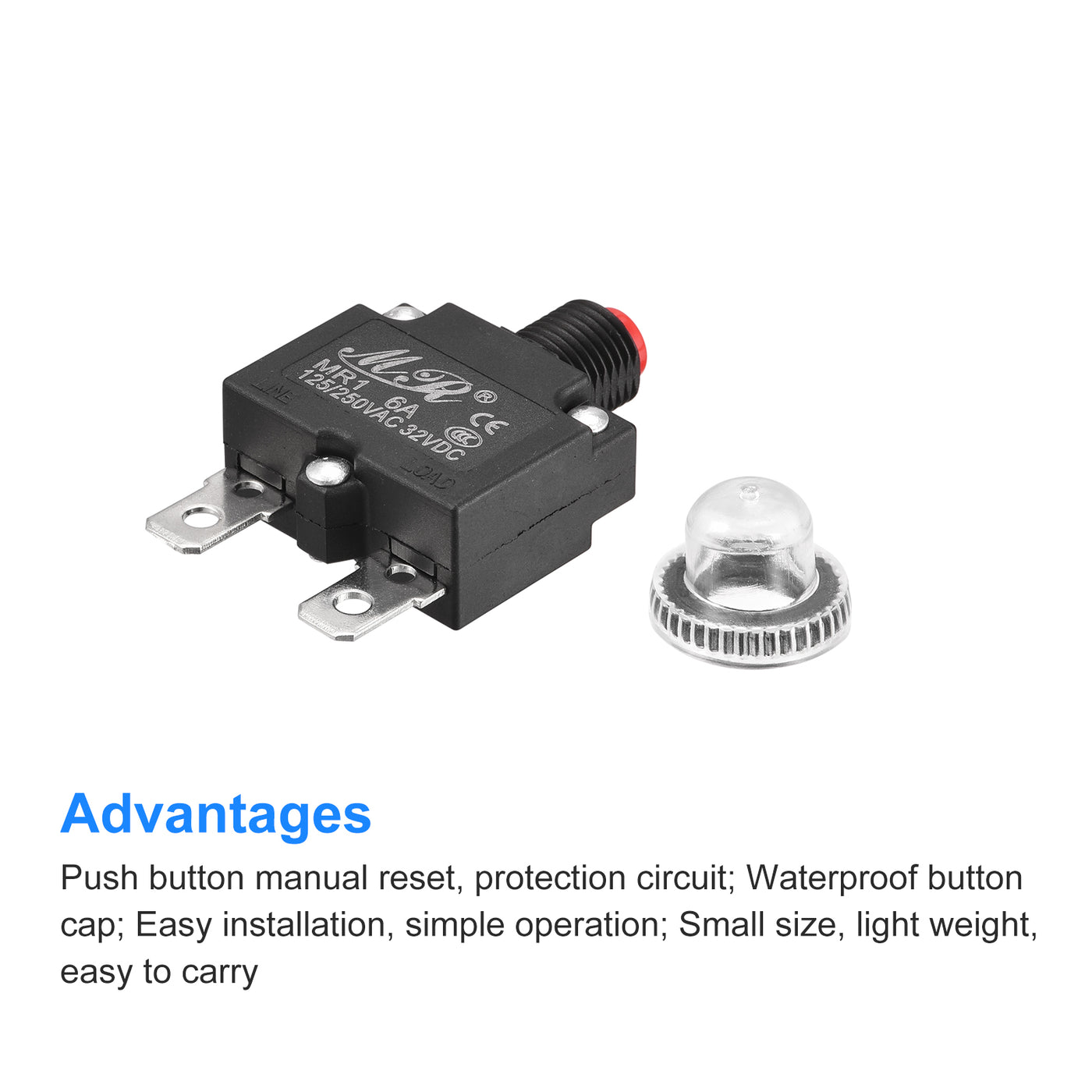 Harfington Circuit Overload Protector 6A AC125/250V DC32V Push Button Thermal Circuit Breaker for Air Compressor with Waterproof Caps 3pcs