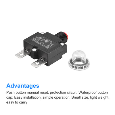 Harfington Circuit Overload Protector 6A AC125/250V DC32V Push Button Thermal Circuit Breaker for Air Compressor with Waterproof Caps 3pcs