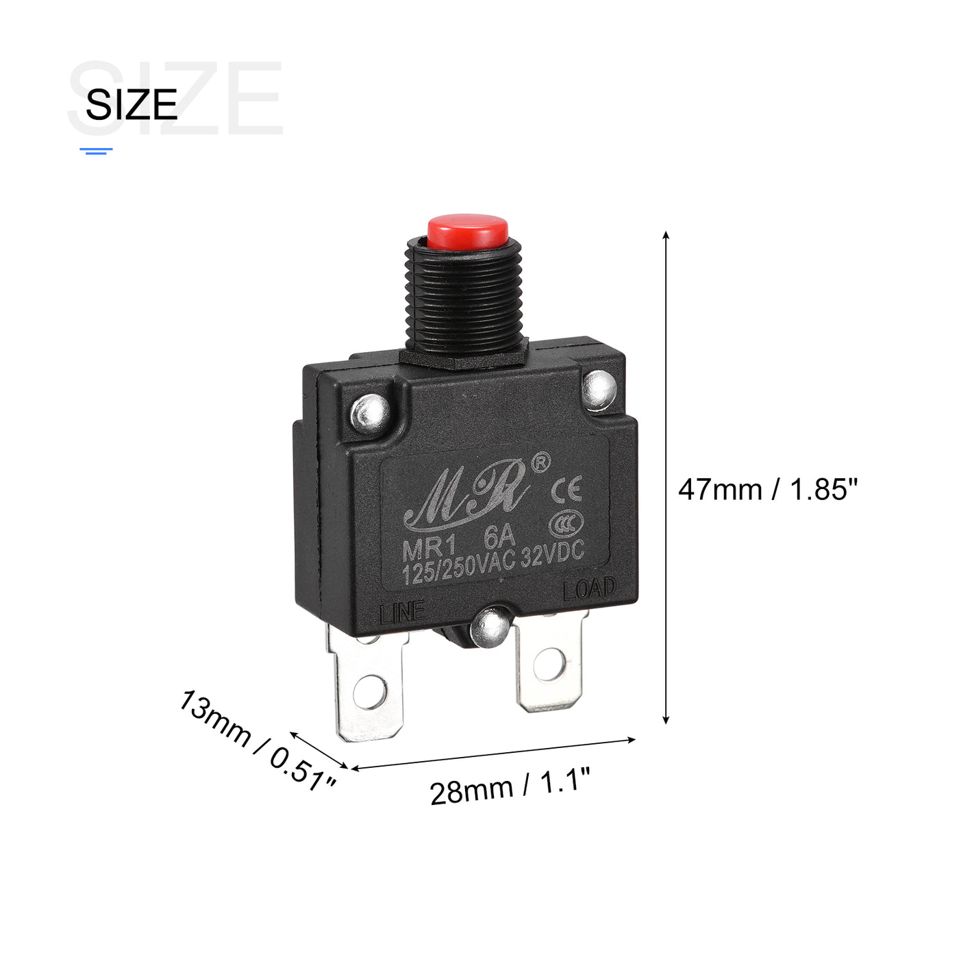 Harfington Circuit Overload Protector 6A AC125/250V DC32V Push Button Thermal Circuit Breaker for Air Compressor with Waterproof Caps 5pcs