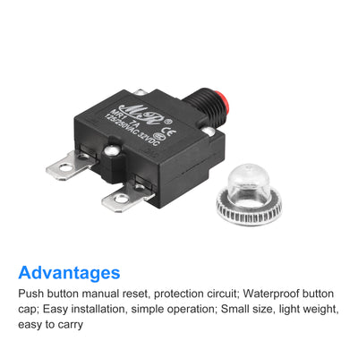 Harfington Circuit Overload Protector 7A AC125/250V DC32V Push Button Thermal Circuit Breaker for Air Compressor with Waterproof Caps 3pcs