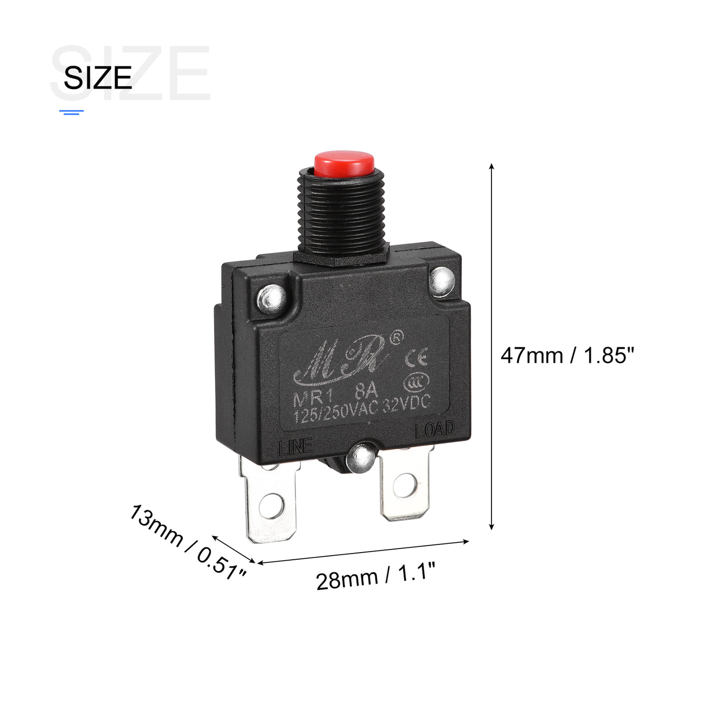 Harfington Circuit Overload Protector 8A AC125/250V DC32V Push Button Thermal Circuit Breaker for Air Compressor with Waterproof Caps 3pcs