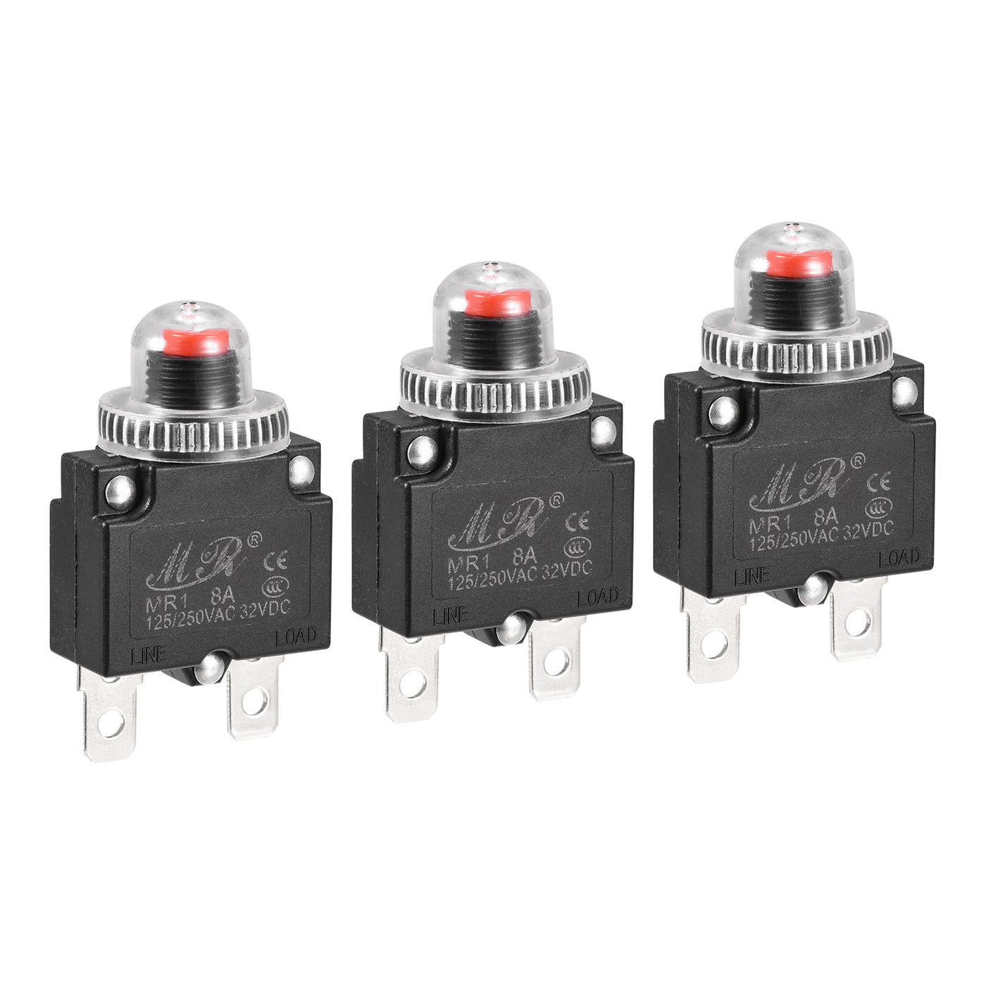 Harfington Circuit Overload Protector 8A AC125/250V DC32V Push Button Thermal Circuit Breaker for Air Compressor with Waterproof Caps 3pcs