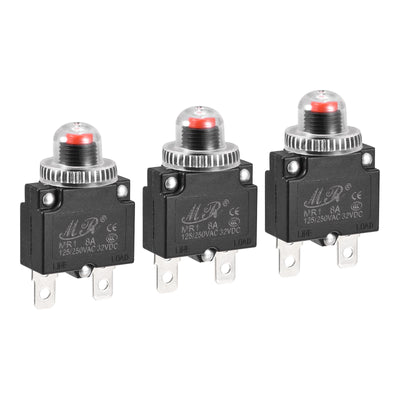 Harfington Circuit Overload Protector 8A AC125/250V DC32V Push Button Thermal Circuit Breaker for Air Compressor with Waterproof Caps 3pcs