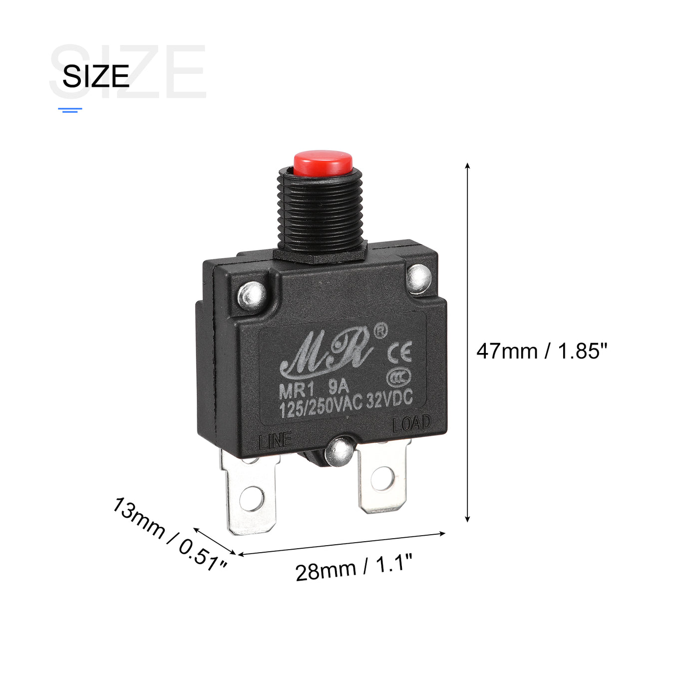 Harfington Circuit Overload Protector 9A AC125/250V DC32V Push Button Thermal Circuit Breaker for Air Compressor with Waterproof Caps 3pcs