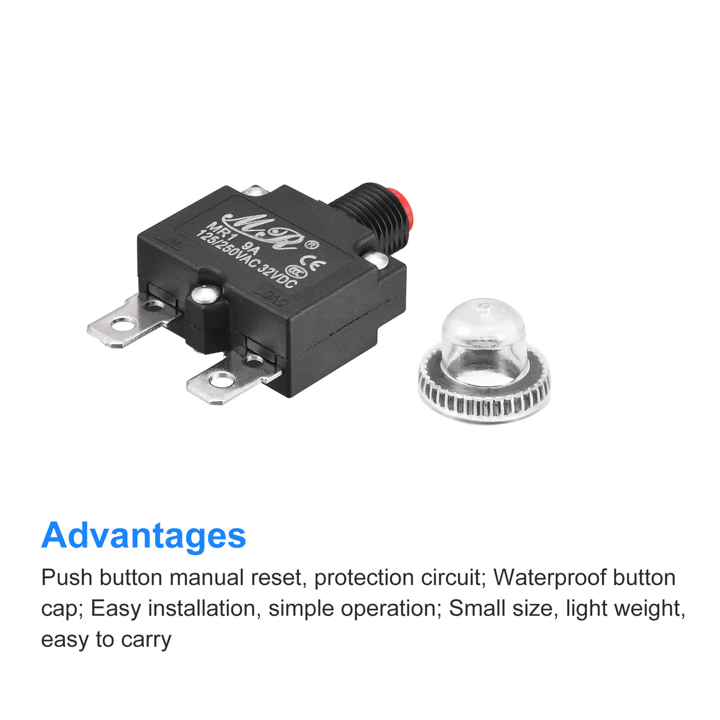 Harfington Circuit Overload Protector 9A AC125/250V DC32V Push Button Thermal Circuit Breaker for Air Compressor with Waterproof Caps 3pcs