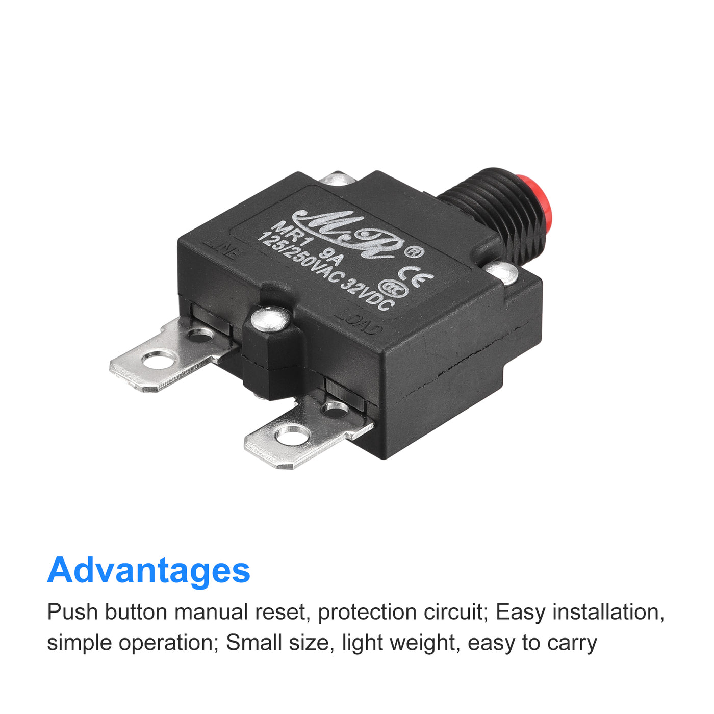 Harfington Circuit Overload Protector 9A AC125/250V DC32V Push Button Thermal Circuit Breaker for Air Compressor 3pcs