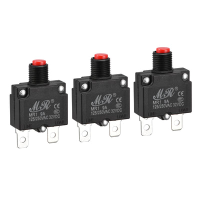 Harfington Circuit Overload Protector 9A AC125/250V DC32V Push Button Thermal Circuit Breaker for Air Compressor 3pcs