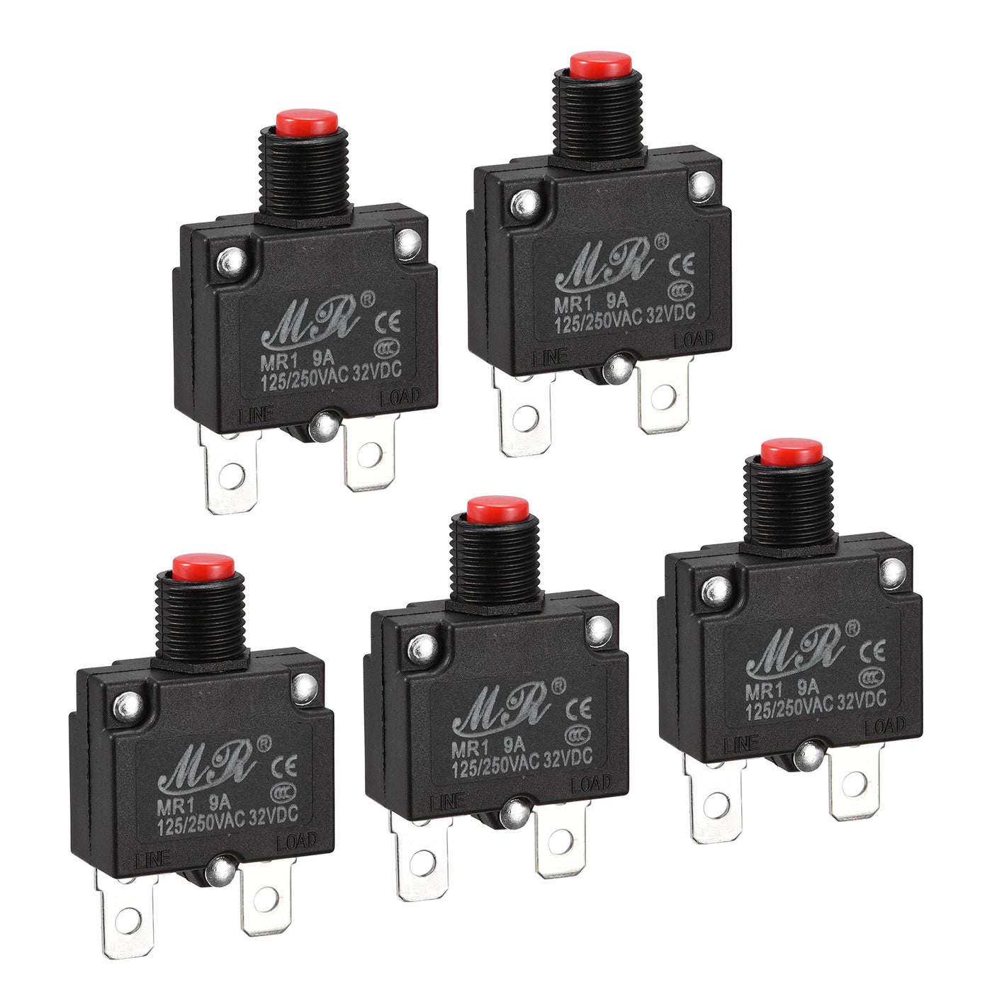 Harfington Circuit Overload Protector 9A AC125/250V DC32V Push Button Thermal Circuit Breaker for Air Compressor 5pcs