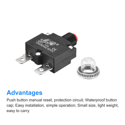 Harfington Circuit Overload Protector 10A AC125/250V DC32V Push Button Thermal Circuit Breaker for Air Compressor with Waterproof Caps 5pcs