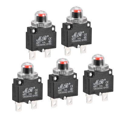 Harfington Circuit Overload Protector 10A AC125/250V DC32V Push Button Thermal Circuit Breaker for Air Compressor with Waterproof Caps 5pcs