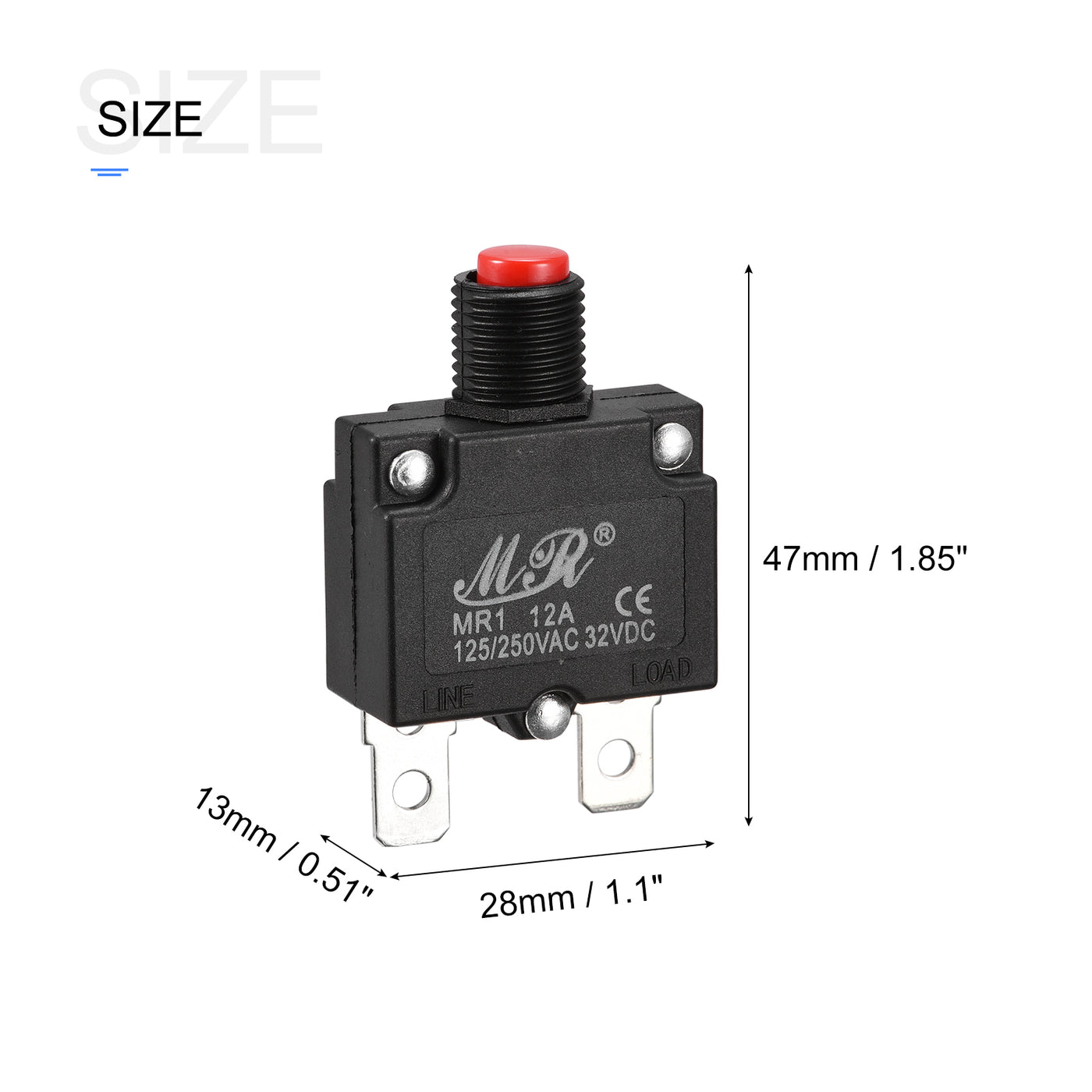 Harfington Circuit Overload Protector 12A AC125/250V DC32V Push Button Thermal Circuit Breaker for Air Compressor with Waterproof Caps 2pcs