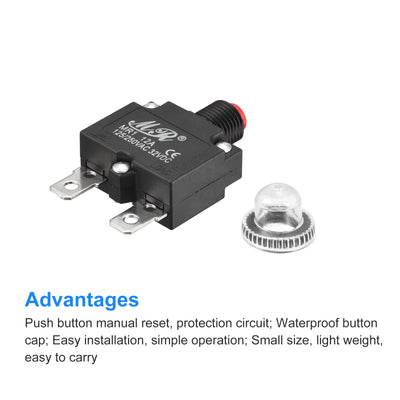 Harfington Circuit Overload Protector 12A AC125/250V DC32V Push Button Thermal Circuit Breaker for Air Compressor with Waterproof Caps 2pcs