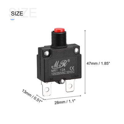 Harfington Circuit Overload Protector 12A AC125/250V DC32V Push Button Thermal Circuit Breaker for Air Compressor with Waterproof Caps 3pcs