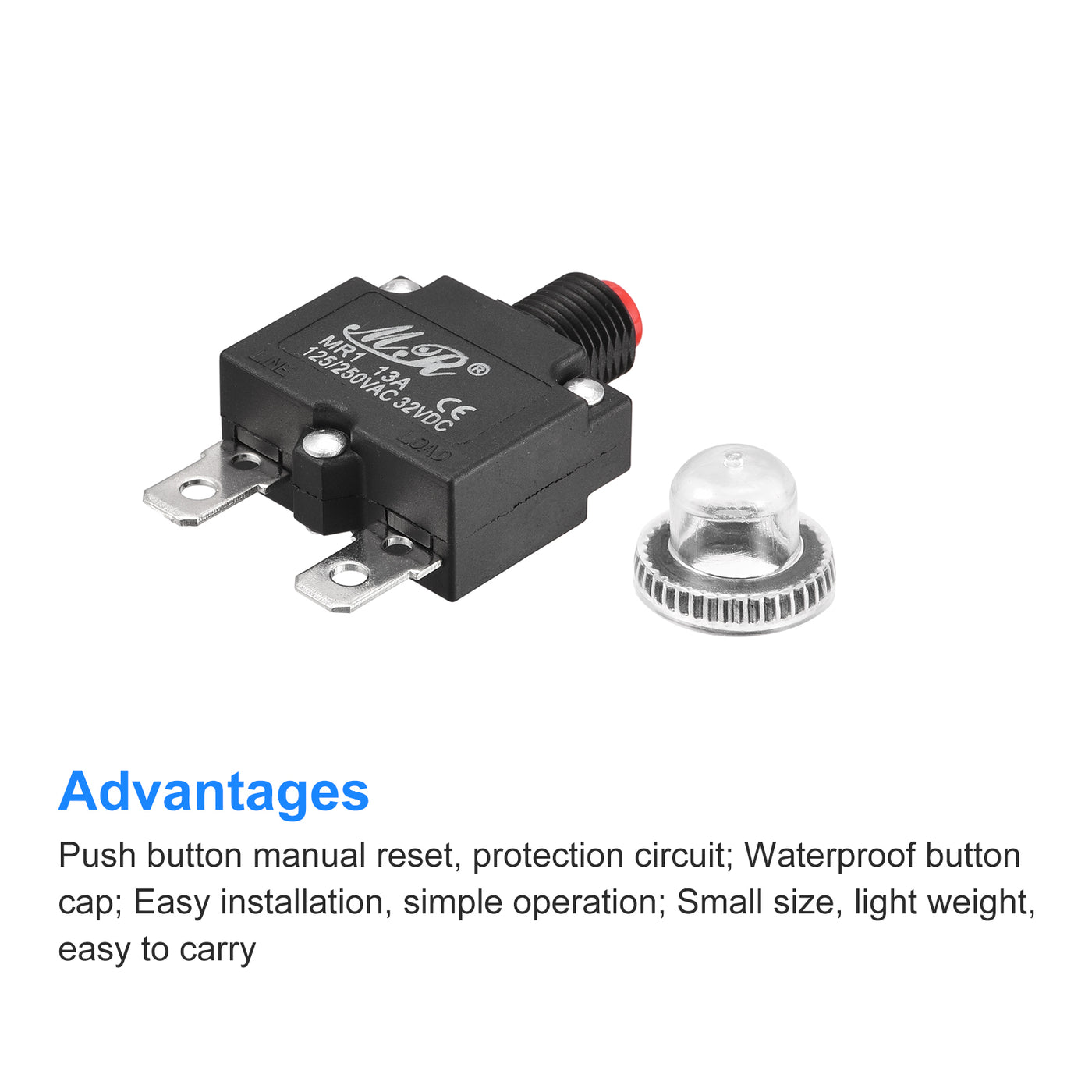 Harfington Circuit Overload Protector 13A AC125/250V DC32V Push Button Thermal Circuit Breaker for Air Compressor with Waterproof Caps 3pcs