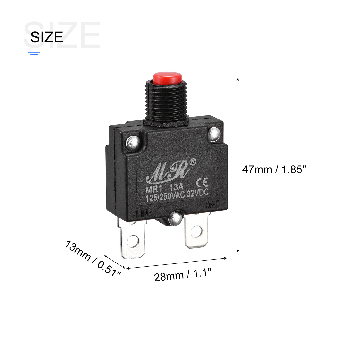 Harfington Circuit Overload Protector 13A AC125/250V DC32V Push Button Thermal Circuit Breaker for Air Compressor with Waterproof Caps 5pcs