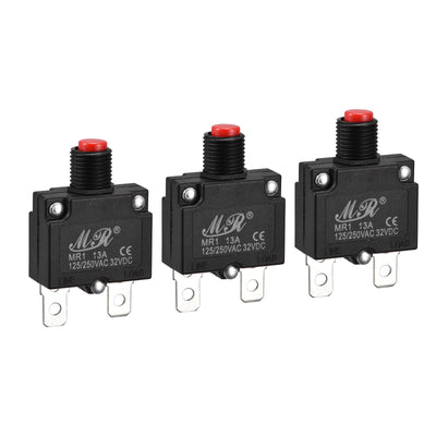 Harfington Circuit Overload Protector 13A AC125/250V DC32V Push Button Thermal Circuit Breaker for Air Compressor 3pcs