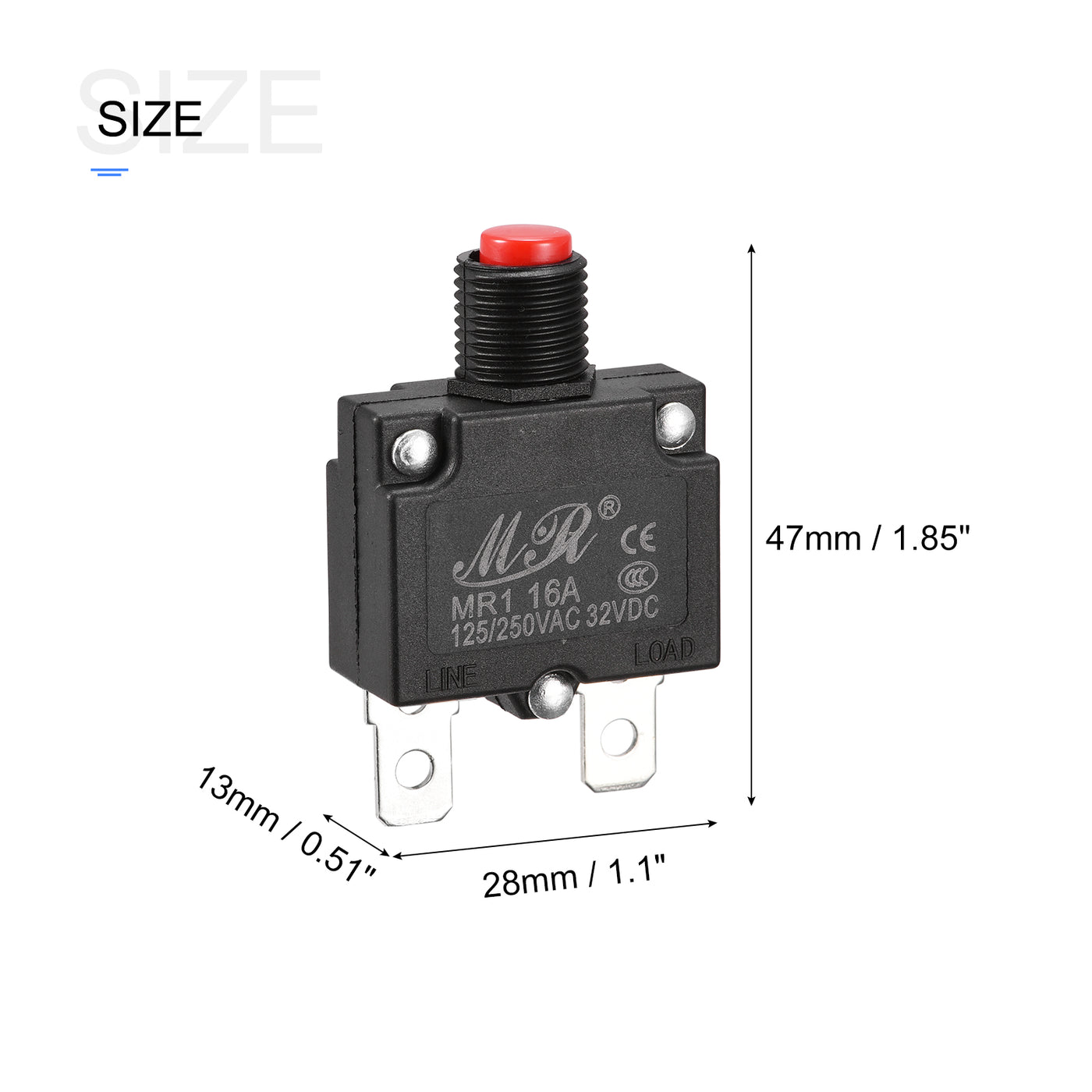 Harfington Circuit Overload Protector 16A AC125/250V DC32V Push Button Thermal Circuit Breaker for Air Compressor with Waterproof Caps 3pcs