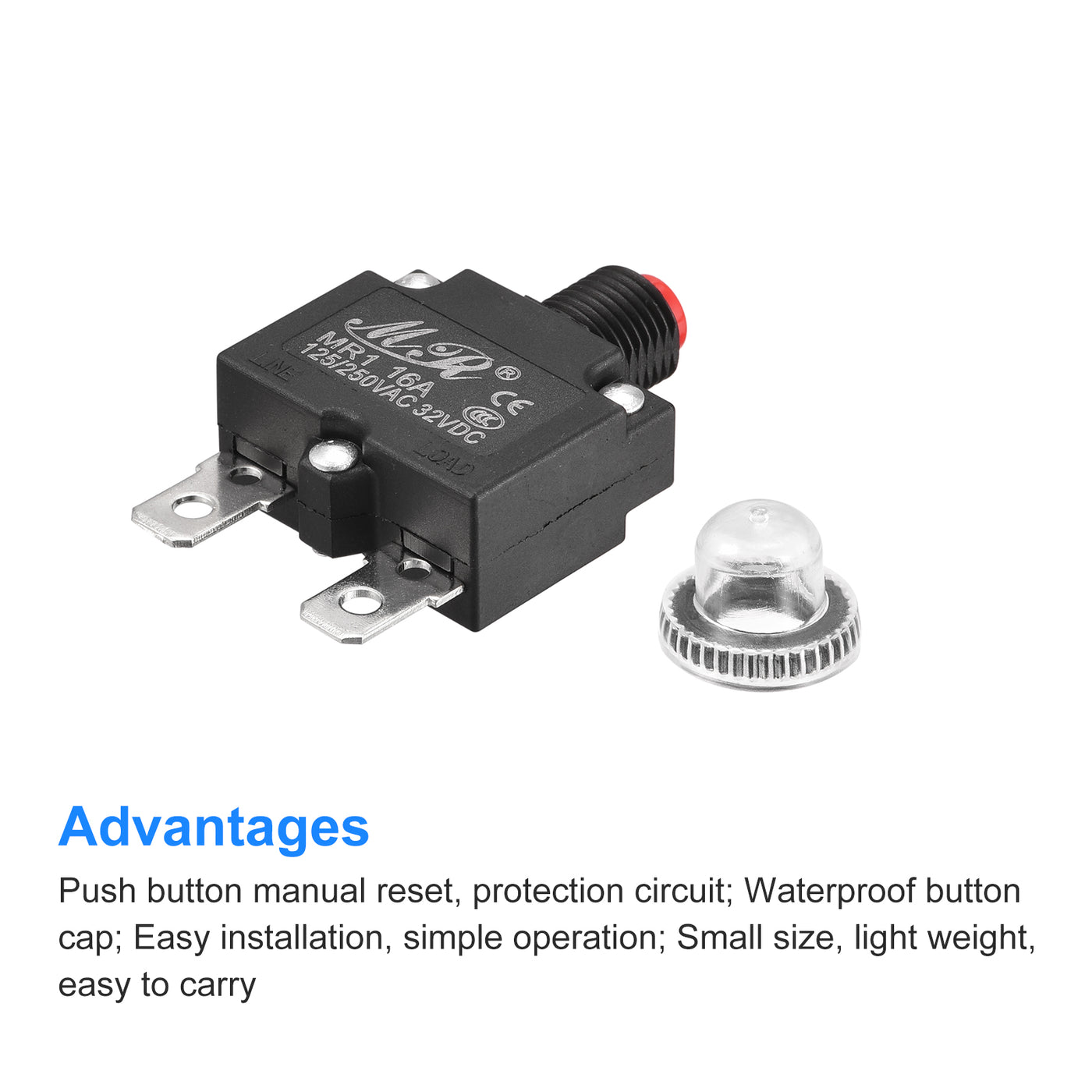 Harfington Circuit Overload Protector 16A AC125/250V DC32V Push Button Thermal Circuit Breaker for Air Compressor with Waterproof Caps 3pcs