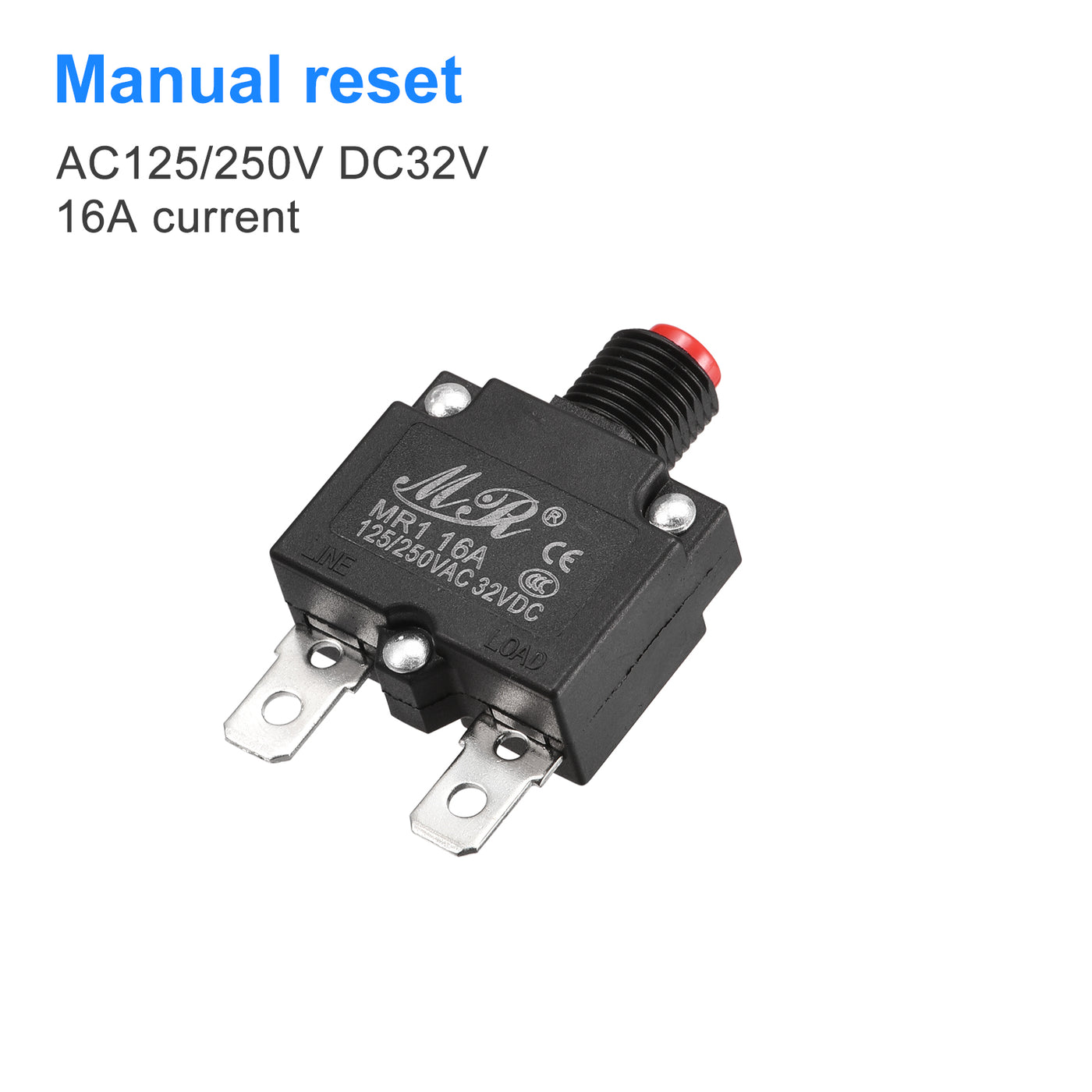 Harfington Circuit Overload Protector 16A AC125/250V DC32V Push Button Thermal Circuit Breaker for Air Compressor 3pcs