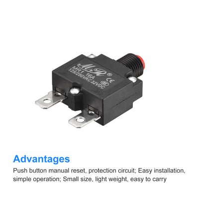 Harfington Circuit Overload Protector 16A AC125/250V DC32V Push Button Thermal Circuit Breaker for Air Compressor 3pcs