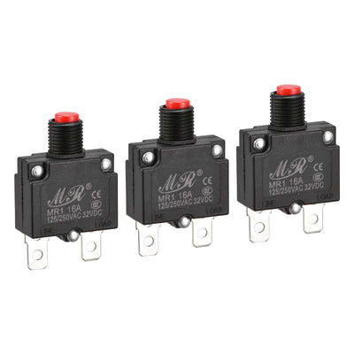 Harfington Circuit Overload Protector 16A AC125/250V DC32V Push Button Thermal Circuit Breaker for Air Compressor 3pcs