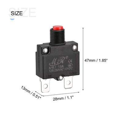 Harfington Circuit Overload Protector 18A AC125/250V DC32V Push Button Thermal Circuit Breaker for Air Compressor with Waterproof Caps 3pcs