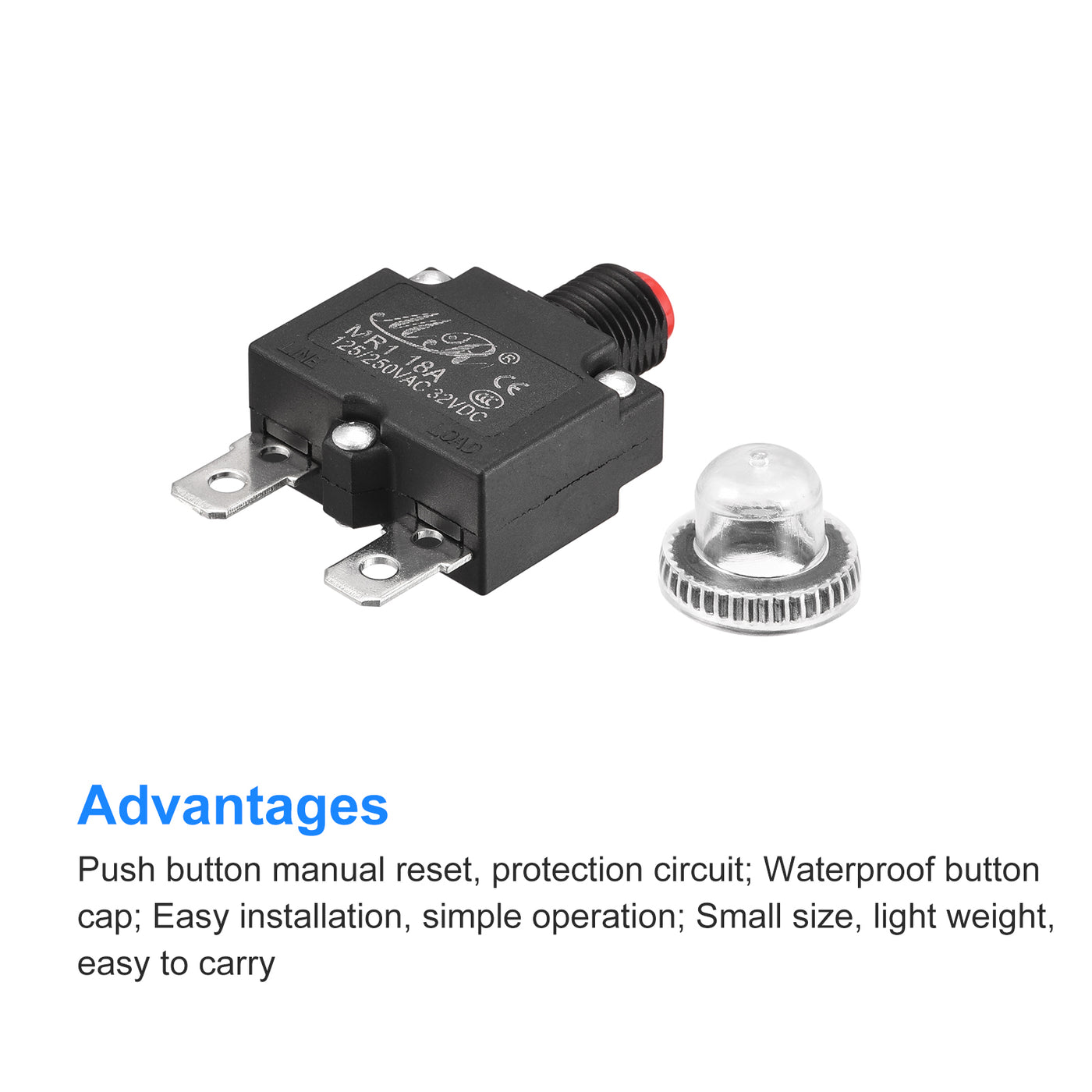 Harfington Circuit Overload Protector 18A AC125/250V DC32V Push Button Thermal Circuit Breaker for Air Compressor with Waterproof Caps 3pcs