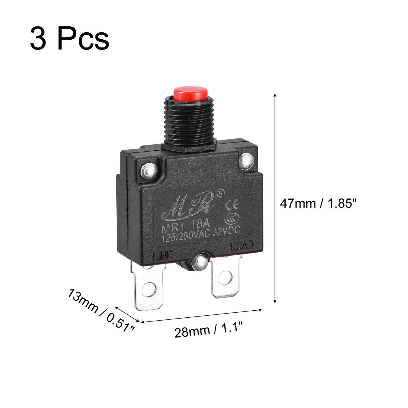 Harfington Circuit Overload Protector 18A AC125/250V DC32V Push Button Thermal Circuit Breaker for Air Compressor 3pcs