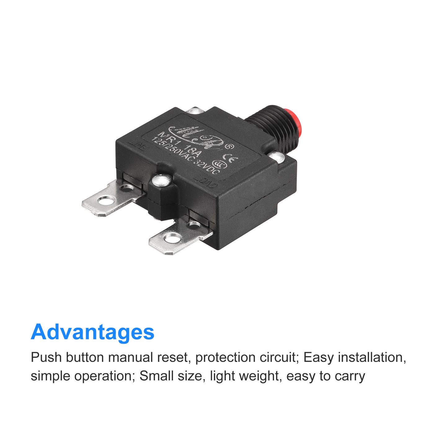 Harfington Circuit Overload Protector 18A AC125/250V DC32V Push Button Thermal Circuit Breaker for Air Compressor 3pcs