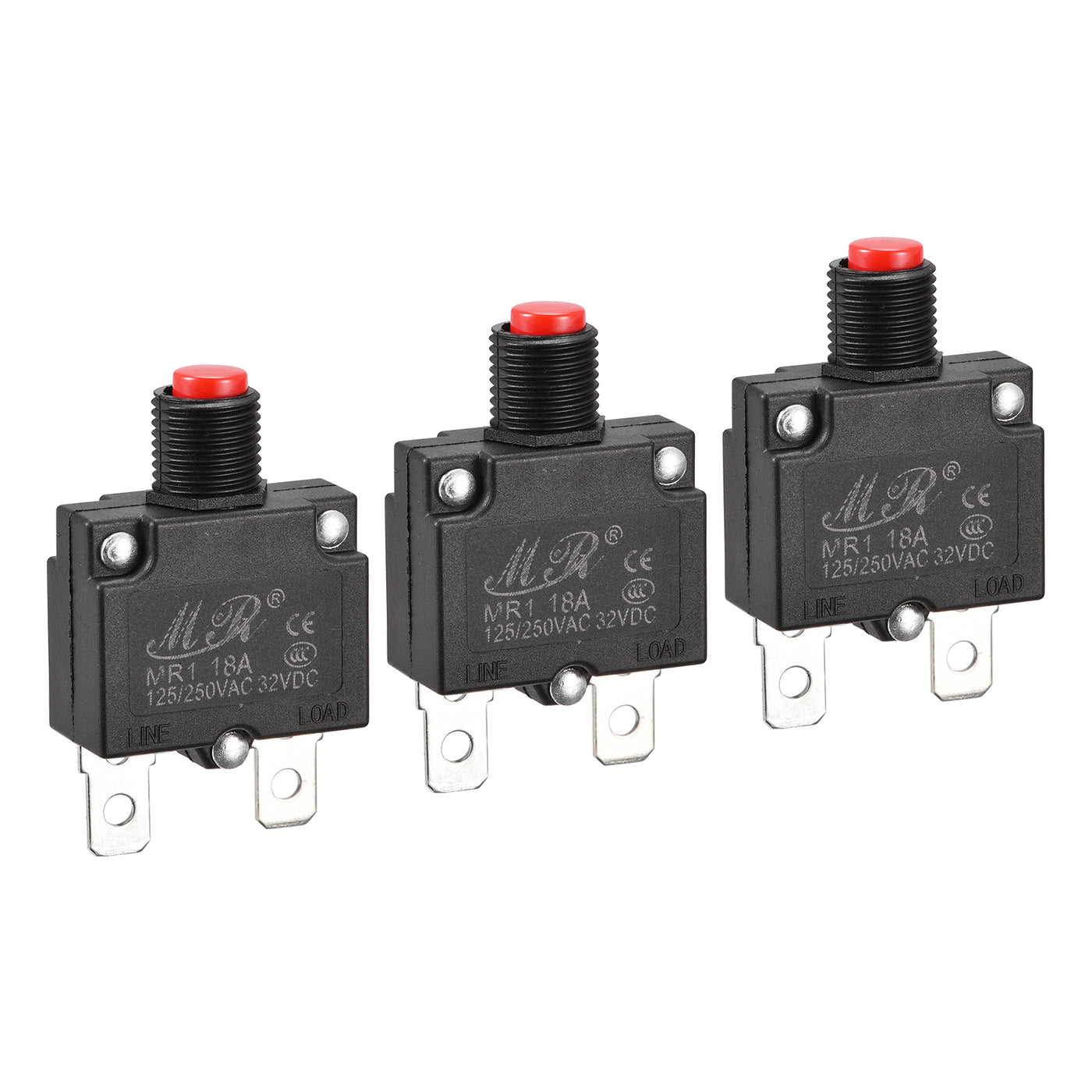 Harfington Circuit Overload Protector 18A AC125/250V DC32V Push Button Thermal Circuit Breaker for Air Compressor 3pcs