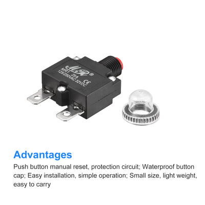 Harfington Circuit Overload Protector 25A AC125/250V DC32V Push Button Thermal Circuit Breaker for Air Compressor with Waterproof Caps 2pcs